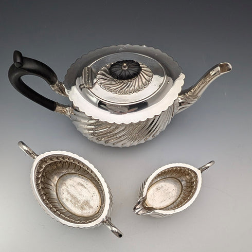 Antique British silver plate tea set, 3-piece set, George Shadford Lee&Henry Wigfull
